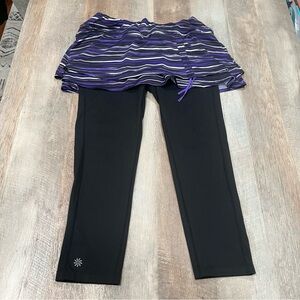 Athleta Black Cropped Leggings with Purple Striped Skirt Size Medium Women’s
